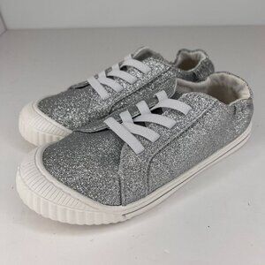 Wonder Nation Girls Silver Canvas Bump Toe Low Top Lace Up Size 2 Sneakers